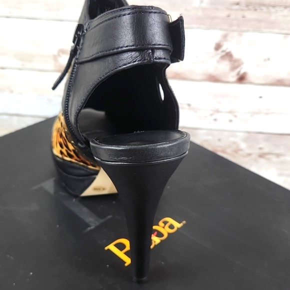 NWOT, Reba, Women's Black Leopard, clear stones, 4" heels, Sz 8.5 - Picture 5 of 12